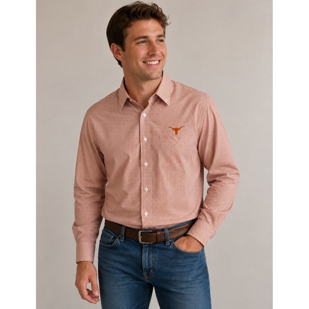 Texas Longhorns Mens Button Down Shirt UT Austin NCAA Gingham Long Sleeve Shirt